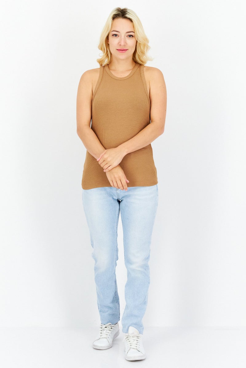Gentle Fawn Women Jewel Neck Sleeveless Ribbed Tank Top, Brown  - Image 4