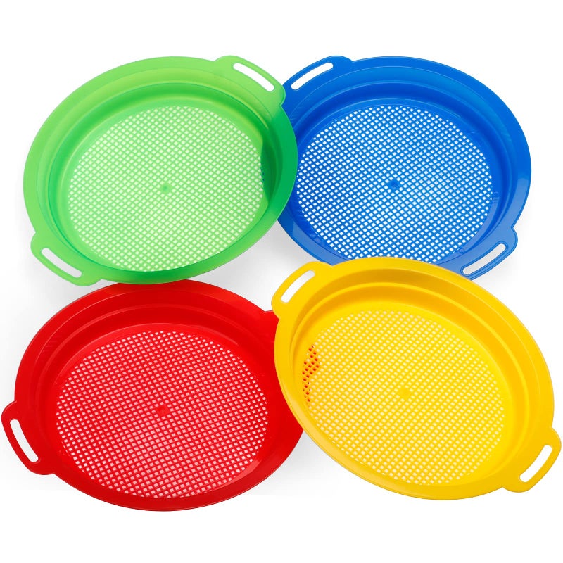 Dilabnba Sand Sifter Sieves for Kids Heavy Duty ABS Beach Sifter Discovery Toy for Gardening Digging Finding Treasure Shells Shark Teeth Gift for Travel Beach Party 4PCS - Image 3