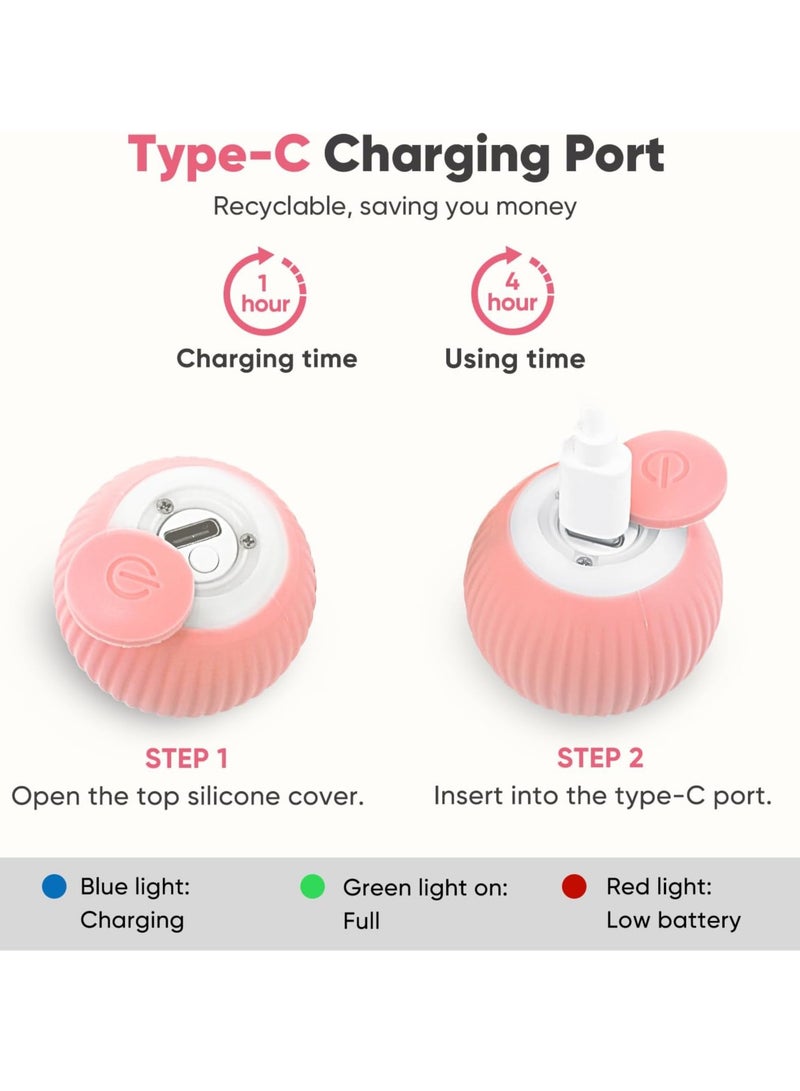 Interactive Cat Ball Toy, Intelligent Cat Toys with LED Lights, Automatic Moving Rolling Ball for Indoor Kitten, Kitten Automatic Toy,Pink. - Image 5
