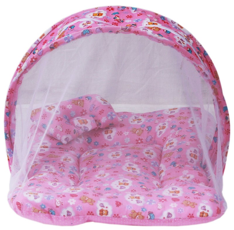 FARETO Summer Special Firststep Combo of Baby Pink Mosquito net Bed and New Born Baby Front Open jhabla Set Pack of 8 pcs with 8 Nappies 03 Month Assorted - Image 1