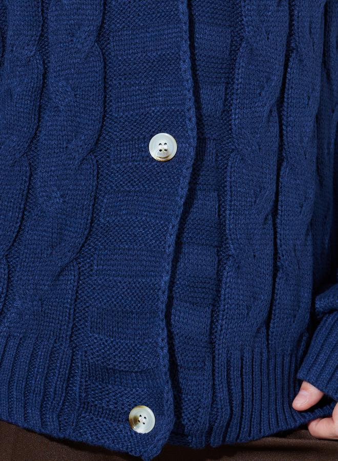 Styli Navy Bule Solid Cable Knit Cardigan - Image 4