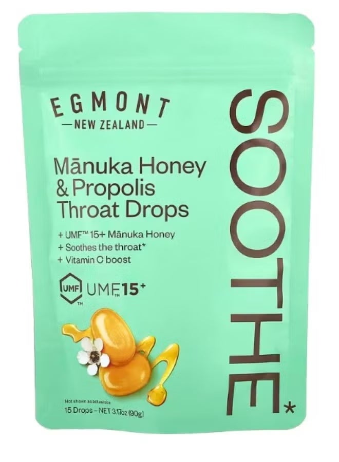 Egmont Honey, Manuka Honey, and Propolis Throat Drops, 15 Drops, 3.17 oz (90 g)