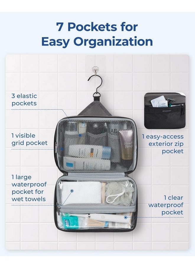 BAGSMART Toiletry Bag For Men/Women, Hanging Dopp Kit Water Resistant Shaving Bag - Large Travel Toiletry Bag With Metal Double Zipper And Handle, Beige  - Image 2