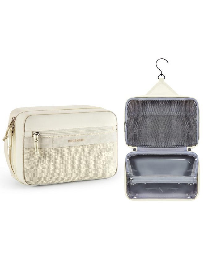 BAGSMART Toiletry Bag For Men/Women, Hanging Dopp Kit Water Resistant Shaving Bag - Large Travel Toiletry Bag With Metal Double Zipper And Handle, Beige  - Image 1