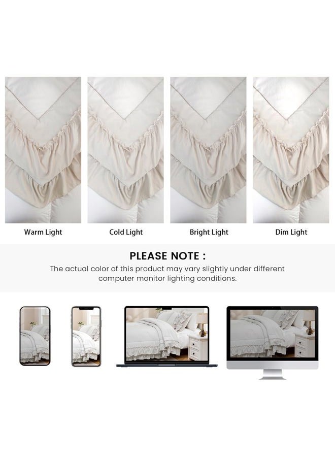 Bedding_Dreamer Bed Set Beige Comfrter Set King Size Boho Bedding Set Shabby Chic 2 Layers Ruffles Bedroom Home Decor Ultra Soft Microfiber Farmhouse Down Comforter Bohemian Quilt Set for Girls Women - Image 5