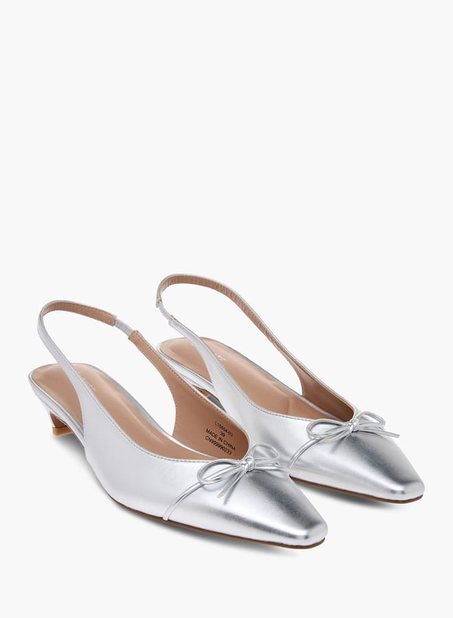 Celeste Women's Solid Slingback Shoes with Bow Accent and Kitten Heels  - Image 1