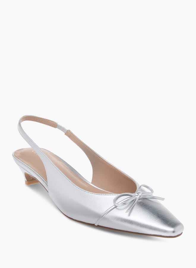 Celeste Women's Solid Slingback Shoes with Bow Accent and Kitten Heels  - Image 2
