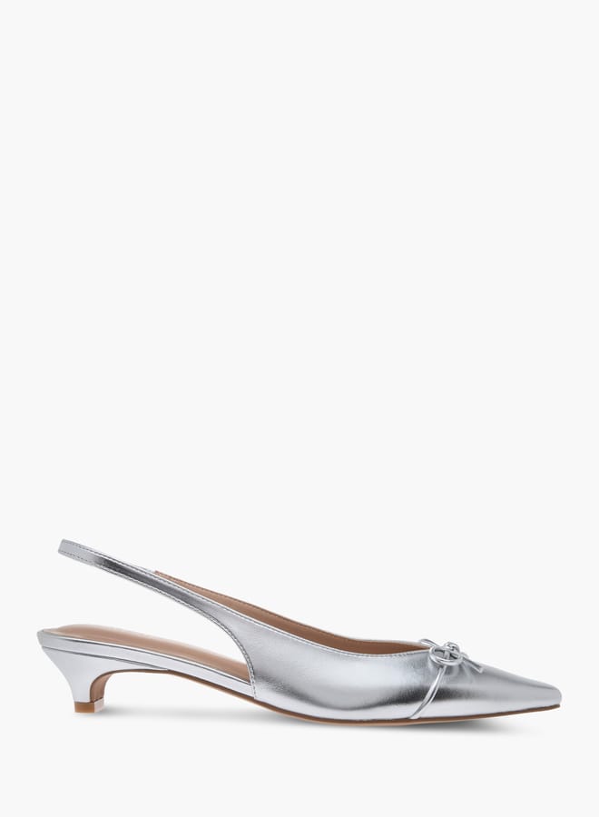 Celeste Women's Solid Slingback Shoes with Bow Accent and Kitten Heels  - Image 3