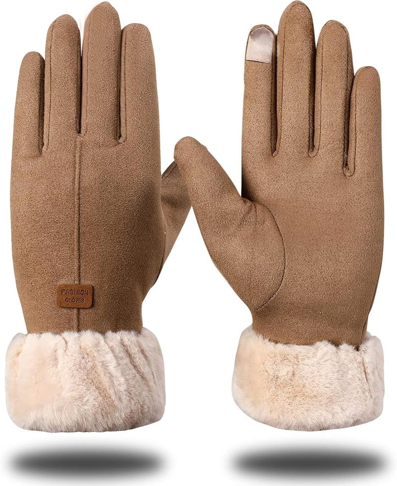 Luckam Winter Gloves for Women Warm Touchscreen Glove Windproof Elastic Texting Gloves Women Khaki, One Size - Image 1