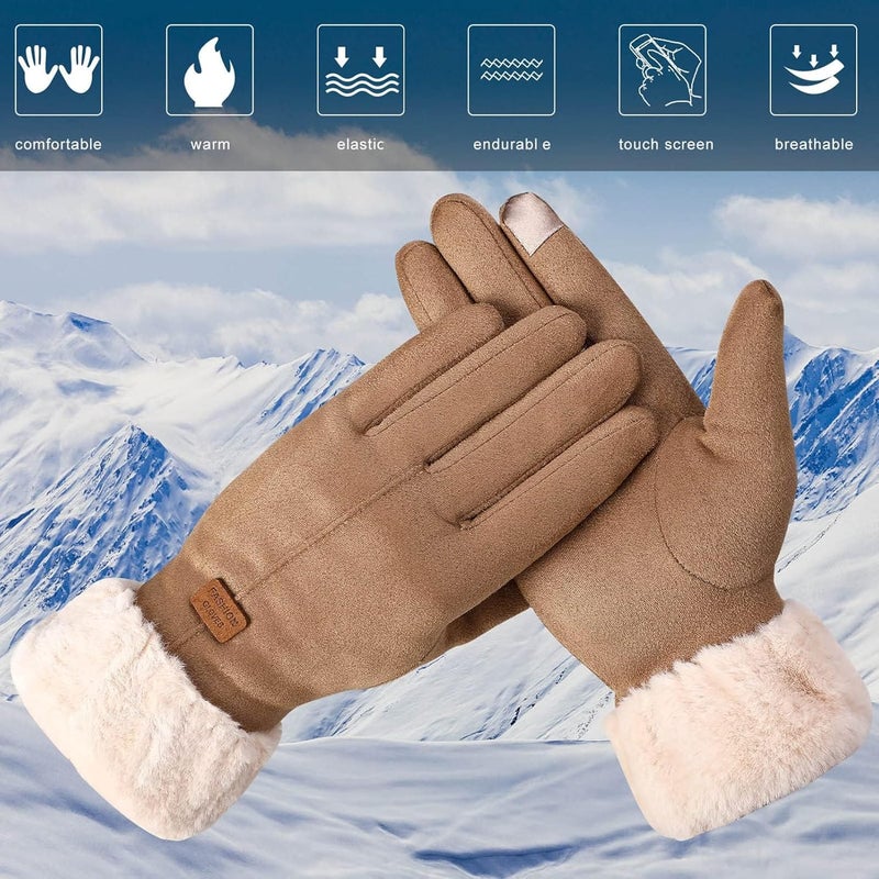 Luckam Winter Gloves for Women Warm Touchscreen Glove Windproof Elastic Texting Gloves Women Khaki, One Size - Image 4
