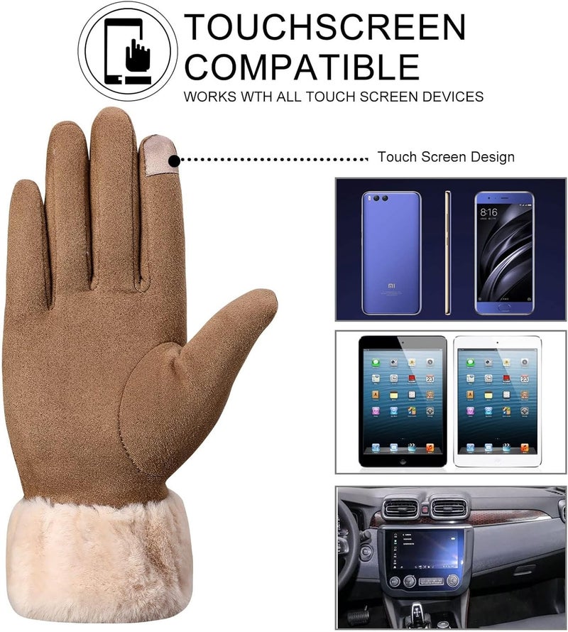 Luckam Winter Gloves for Women Warm Touchscreen Glove Windproof Elastic Texting Gloves Women Khaki, One Size - Image 3