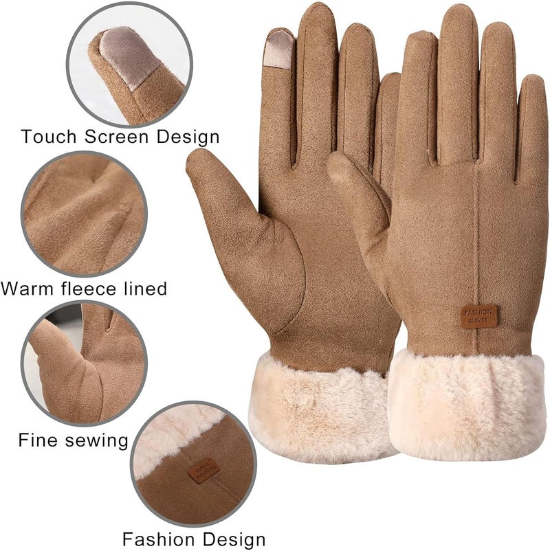 Luckam Winter Gloves for Women Warm Touchscreen Glove Windproof Elastic Texting Gloves Women Khaki, One Size - Image 2