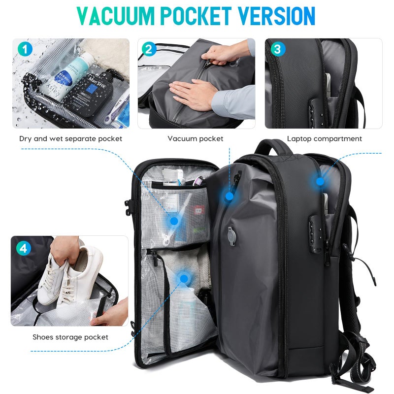 BANGE Travel Backpack with Vacuum Pocket and TSA lock version can hold 15.6 inch Laptop suitable Overnight Flight Approved Anti-theft Bag - Image 3