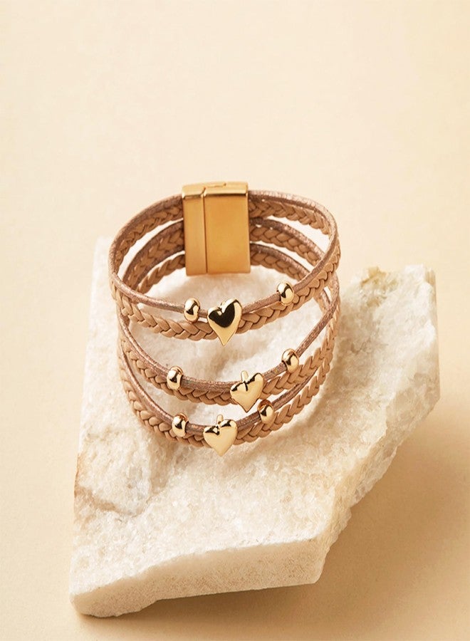 كولودوغو أساور كولودوغو الجلدية البوهيمية للنساء، أساور خرز ذهبية، أساور قابلة للتكديس، أساور بمشبك للنساء كهدية مجوهرات - Image 5