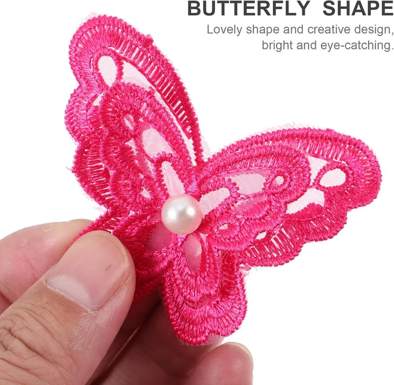 10pcs Handmade Butterfly Embroidered Applique Patches, Rose Red Organza Fabric, DIY Clothing Decoration for Sewing and Crafting Projects - Image 4