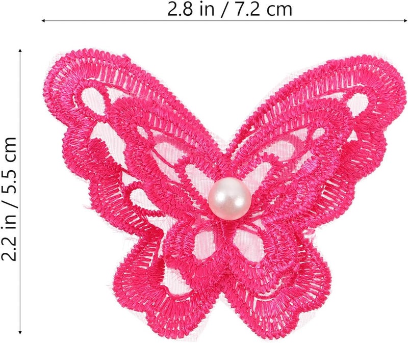 10pcs Handmade Butterfly Embroidered Applique Patches, Rose Red Organza Fabric, DIY Clothing Decoration for Sewing and Crafting Projects - Image 2