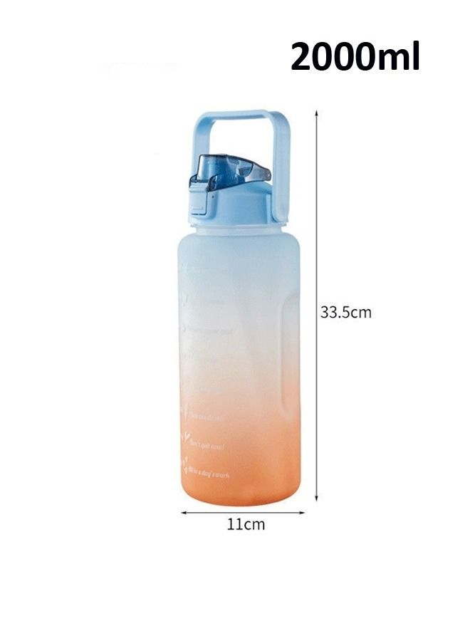 2000 ml Portable Leak Proof Cute Water Bottle with Time Marker and Carry Handle