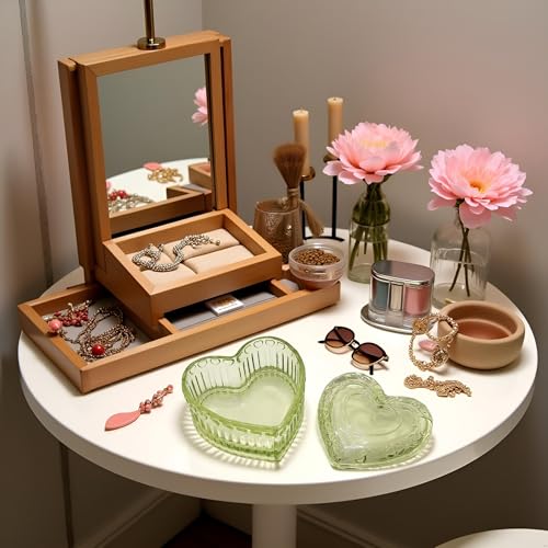 WHSLILR Glass Jewelry Box Heart Shape Cute Box for Storage Ring Earring Trinket Vintage Jewelry Organizer Decorative Gift for Women Girls-GRB003-Green - Image 5