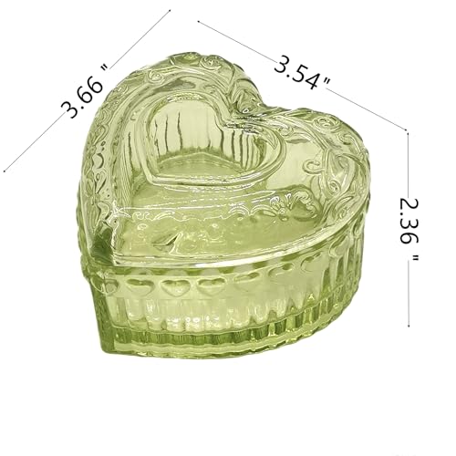 WHSLILR Glass Jewelry Box Heart Shape Cute Box for Storage Ring Earring Trinket Vintage Jewelry Organizer Decorative Gift for Women Girls-GRB003-Green - Image 2