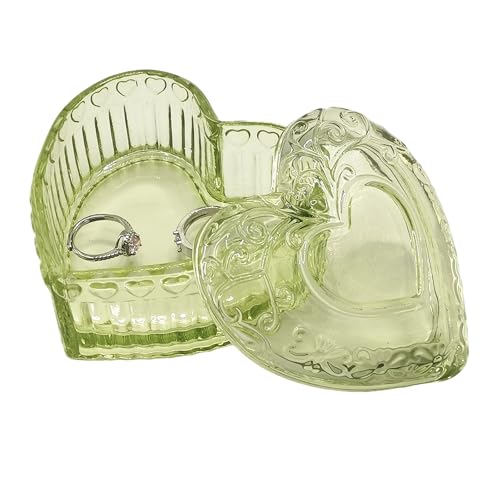 WHSLILR Glass Jewelry Box Heart Shape Cute Box for Storage Ring Earring Trinket Vintage Jewelry Organizer Decorative Gift for Women Girls-GRB003-Green - Image 3