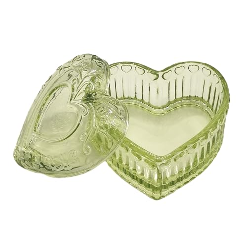 WHSLILR Glass Jewelry Box Heart Shape Cute Box for Storage Ring Earring Trinket Vintage Jewelry Organizer Decorative Gift for Women Girls-GRB003-Green - Image 4