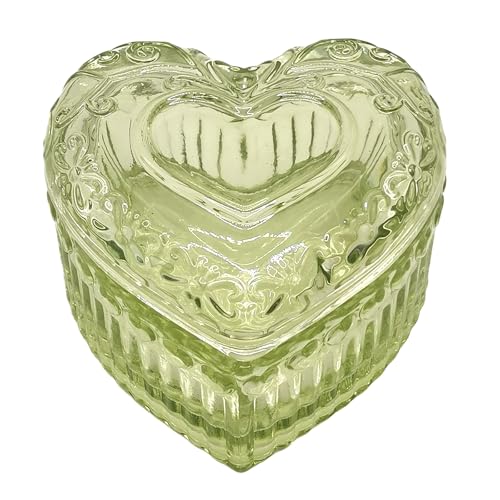 WHSLILR Glass Jewelry Box Heart Shape Cute Box for Storage Ring Earring Trinket Vintage Jewelry Organizer Decorative Gift for Women Girls-GRB003-Green - Image 1