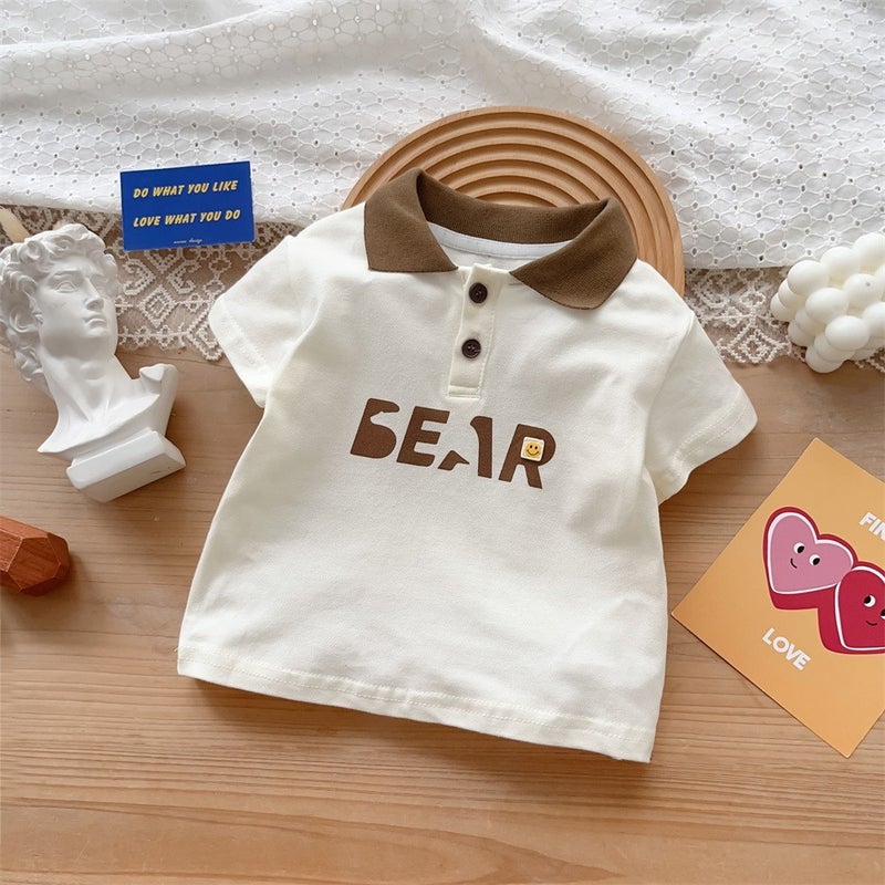 Korean Style Baby Clothes 2024 Summer New 1-3 Years Old Baby Boy Cotton Two-Piece Thin Class A Outfit P apricot [polo T-shirt]]