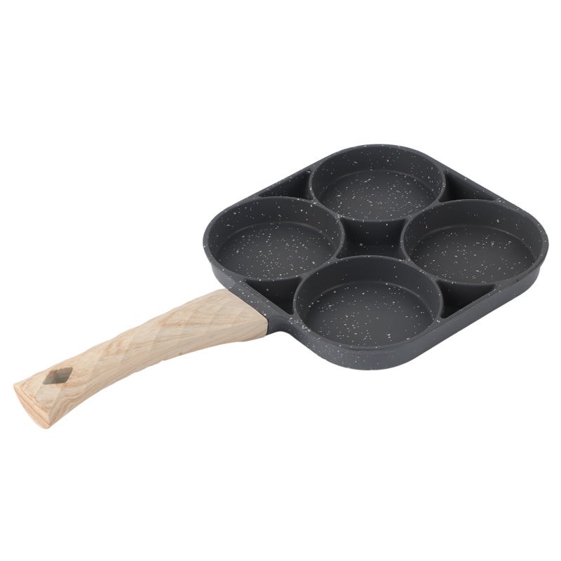 4-Hole Non-Stick Frying Pan: Food-Grade Aluminum, Even Heat Distribution - Wood Handle Egg Pan for Breakfast Sandwiches, Omelets and Pancakes - Image 1