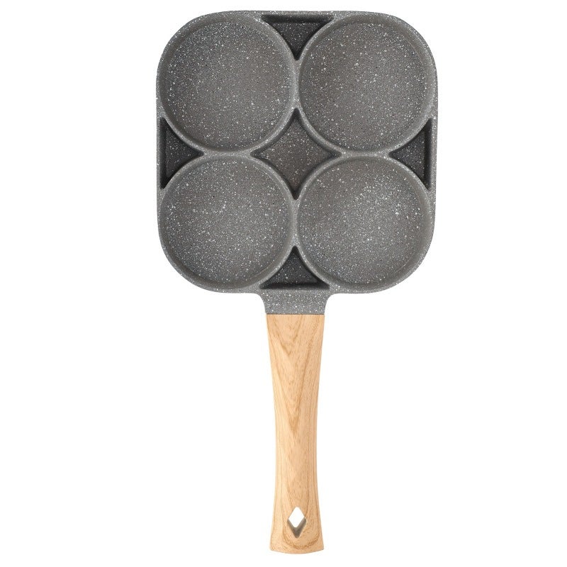4-Hole Non-Stick Frying Pan: Food-Grade Aluminum, Even Heat Distribution - Wood Handle Egg Pan for Breakfast Sandwiches, Omelets and Pancakes - Image 2