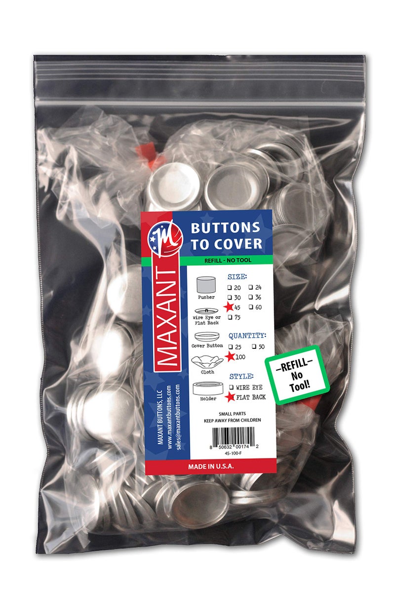 M MAXANT 100 Cover Buttons by Maxant  Made in The USA  45 1 18 with Flat Backs Ideal for Crafting NO Tool 