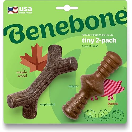 Benebone 2Pack MaplestickZaggler Durable Dog Chew Toys Real Bacon Real Maplewood Made in USA Tiny Extra Small Brown - Image 1