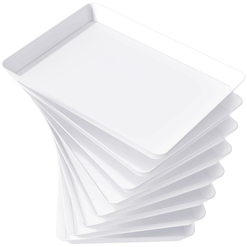 Lifewit Serving Tray for Party Supplies, Reusable Serving Platter for Catering, Snack, Fruit, Charcuterie, Appetizer, Plastic Food Trays, Hosting Essentials, BPA Free, White, 8 Pcs - Image 1