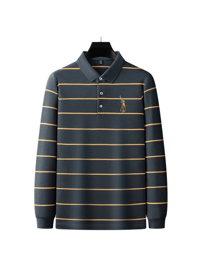 POLO Pure Cotton Long Sleeve Polo Shirt Men's Casual Business Dad Style Striped  Dad Clothing - Image 1