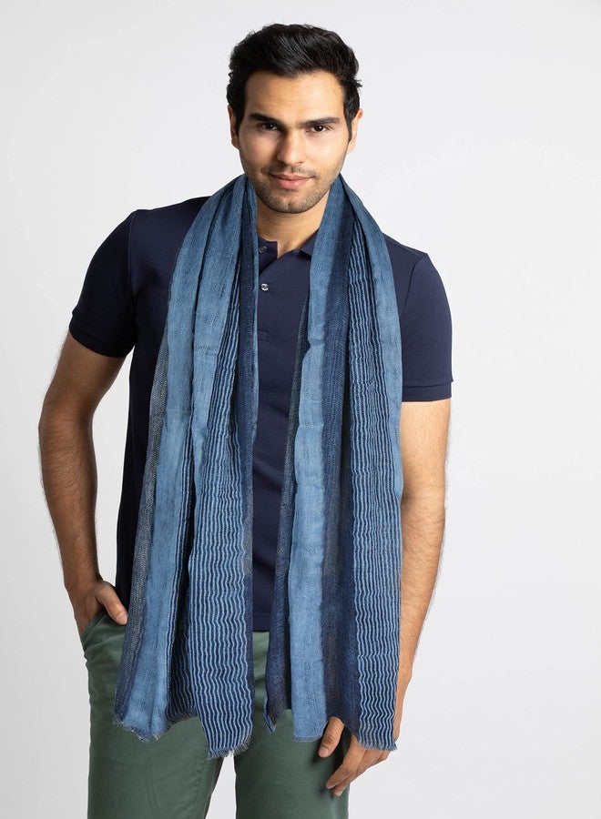 جيرينلي وشاح رجالي طويل مخطط ومجعد من القطن والكتان من جيرينلي، وشاح أوروبي أنيق للرقبة (أزرق) - Image 3