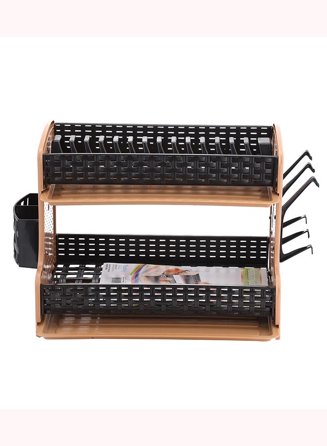 Royalford 2 Layer Rattan Dish Rack, Made in Turkey, Multi Color, Assorted Color, 50x28x28 CM Brown/Black - Image 3