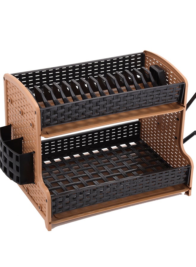Royalford 2 Layer Rattan Dish Rack, Made in Turkey, Multi Color, Assorted Color, 50x28x28 CM Brown/Black - Image 2