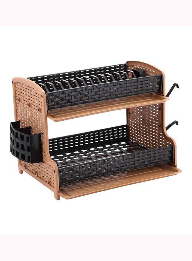 Royalford 2 Layer Rattan Dish Rack, Made in Turkey, Multi Color, Assorted Color, 50x28x28 CM Brown/Black - Image 1