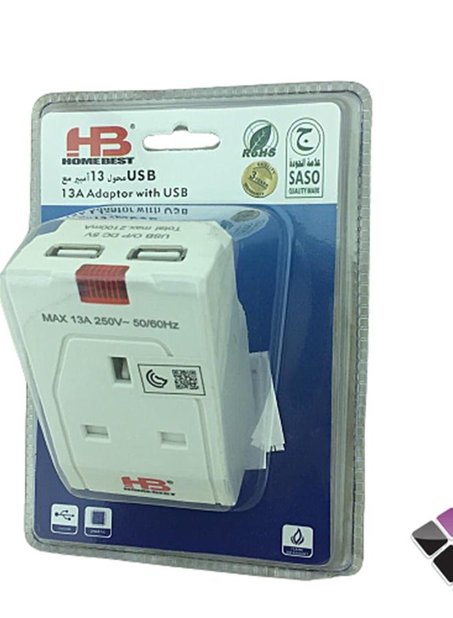 اتش بي محول طاقة ميكروديجيت مزود بمخرجين USB باللون الأبيض - Image 1