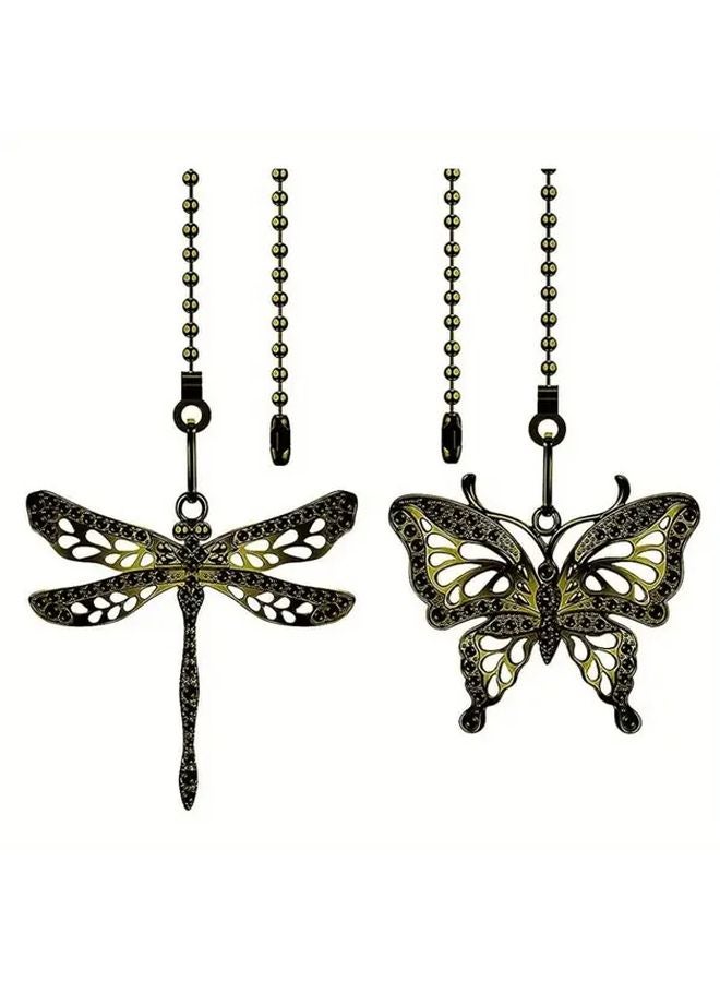 Silvery Ceiling Fan Pull Chain Extender With Dragonfly Butterfly Beaded Ball Ornaments - Image 2
