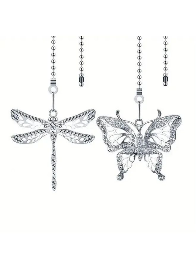 Silvery Ceiling Fan Pull Chain Extender With Dragonfly Butterfly Beaded Ball Ornaments - Image 3