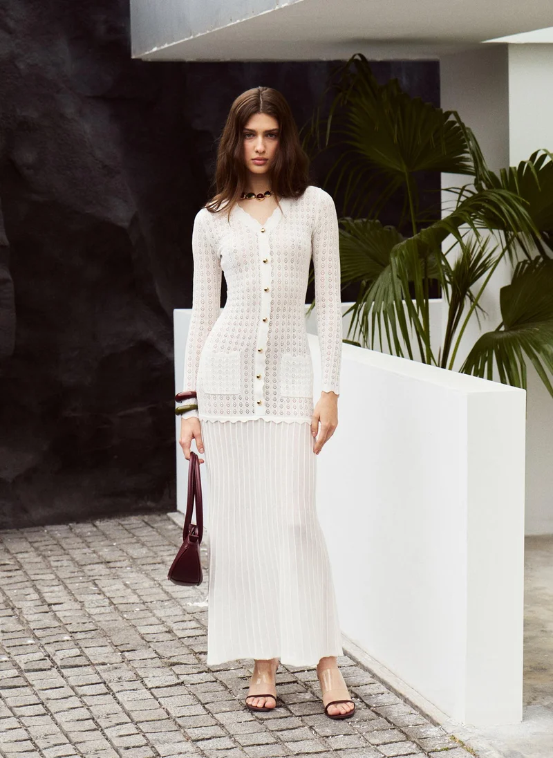 Lichi  Lace-knit maxi dress with golden buttons for Women | Best Price UAE