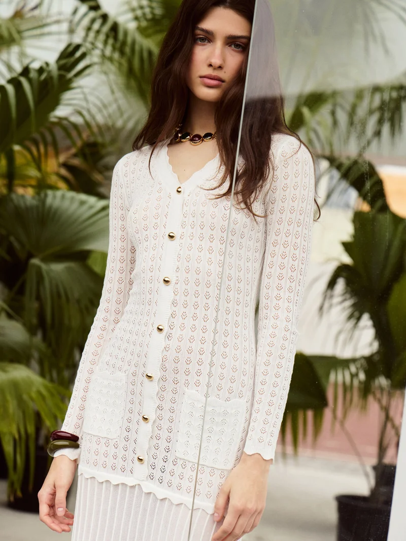 Lichi  Lace-knit maxi dress with golden buttons for Women | Best Price UAE