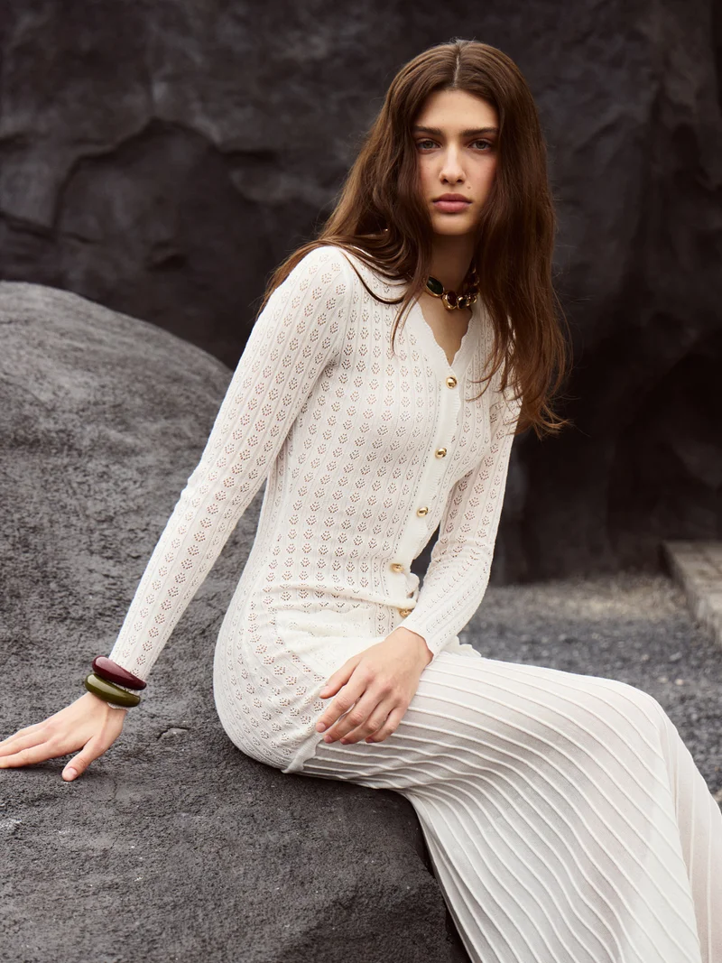 Lichi  Lace-knit maxi dress with golden buttons for Women | Best Price UAE