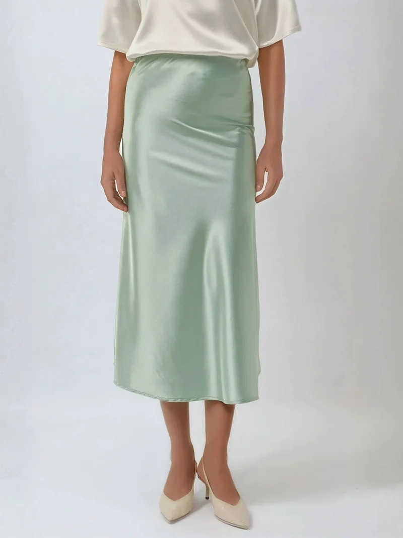 زوبعة تنورة ميدي ساتان بخصر مرتفع