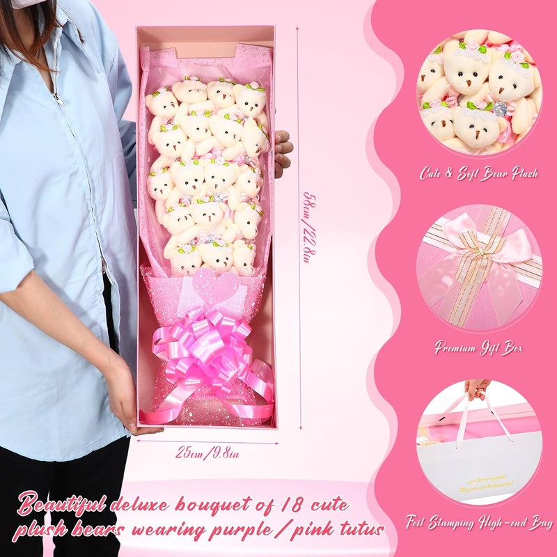 Jexine Jexine Cute Plush Bear Bouquet Wrapped Box One Dozen Long Stemmed Flower Stuffed Plush Bears Wedding Anniversary Graduation Valentines Day Mothers DayPink  - Image 2