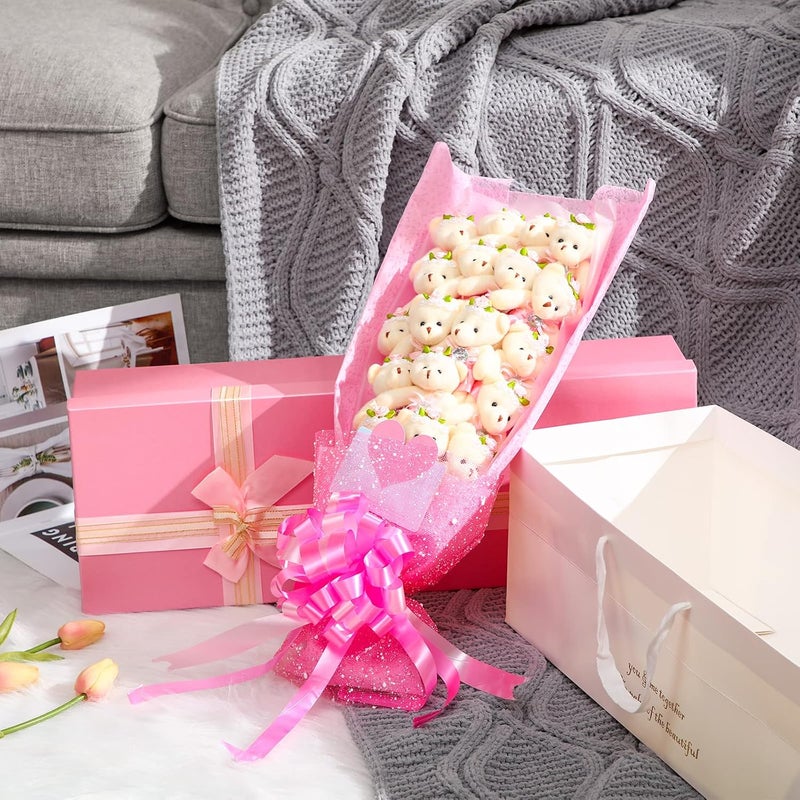 Jexine Jexine Cute Plush Bear Bouquet Wrapped Box One Dozen Long Stemmed Flower Stuffed Plush Bears Wedding Anniversary Graduation Valentines Day Mothers DayPink  - Image 3