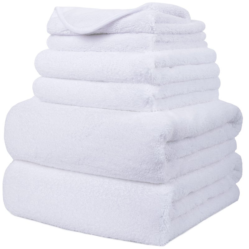 POLYTE Oversize  60 x 30 in.  Quick Dry Lint Free Microfiber Bath Towel Set  6 Piece (White) - Image 1