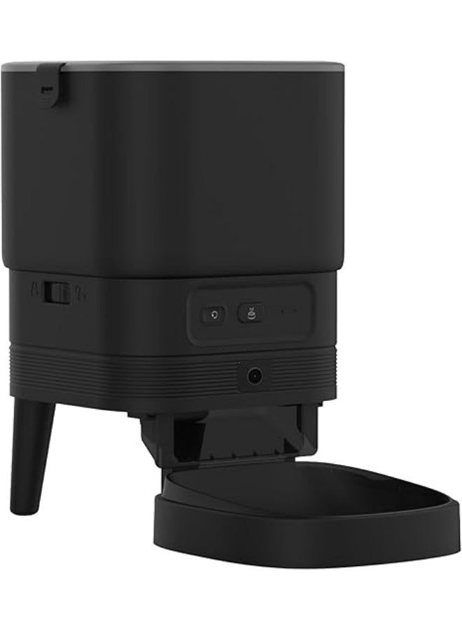 App Control, 4L Dry Food Auto Dispenser with Portion Control [Stainless Steel + Slow Food Bowls]UK plug, 4L, Smart 480P camera Pet feeder, Dual bowls, Black and White (Black)