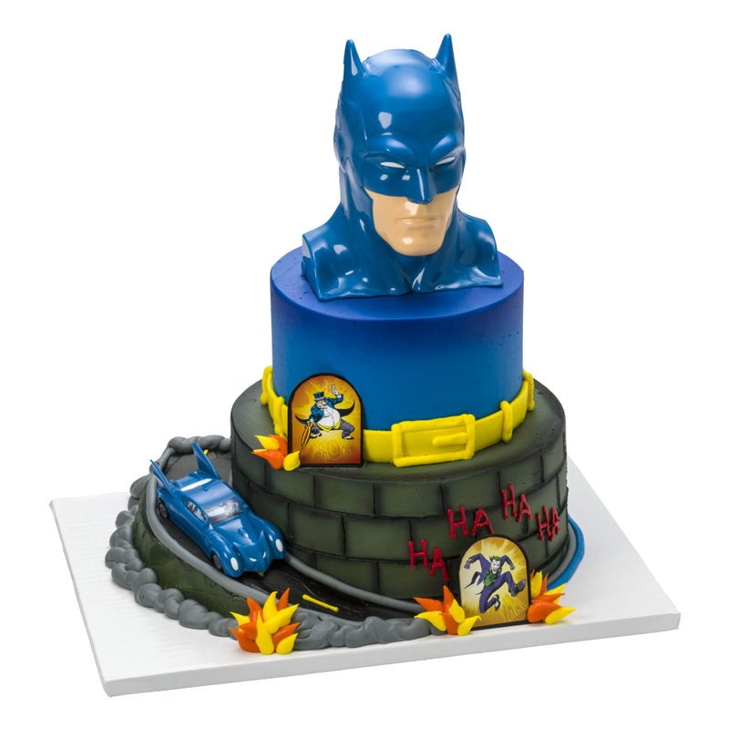 DecoPac DecoSet Batman to the Rescue Cake Topper  4 Piece Cake Decoration  Includes Batman Case With a Hidden Fold Out Batmobile Launcher  Free Wheeling Batmobile Car  and Joker and Penguin - Image 1