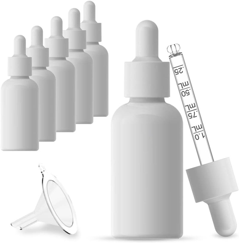 seafulee 1oz White Coated Eye Glass Dropper Bottles (30ML) with White Cap and Pipettes, UV Safe Bottles for Essential Oils and Aromatherapy (Pack of 6) - Image 1